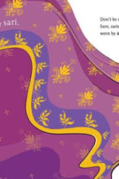 Illustration of Indian girl & mother, mother's sari billowing behind the young girl. it's purple, gold & pink
