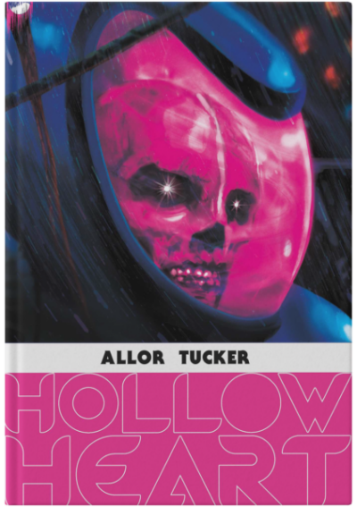 Hollow Heart cover art: A skull in a suit, with pink lighting inside the done, looks out at the viewer with lights in his eye sockets