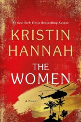 Cover of Kristin Hannah’s The Women. Mostly red with a gold splash with the outline of palm trees and a helicopter above it