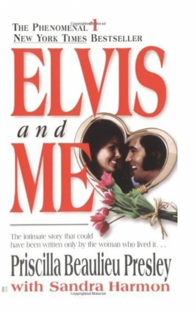 cover of Elvis and Me, with a heart shape photo of Priscilla and Elvis