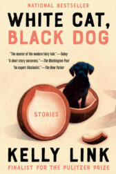 A cream colored book cover, picturing a tiny black dog sitting in a nutshell. The title is black and pink.