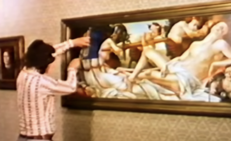John Berger uses a boxcutter to cut Venus out of Botticelli's Venus and Mars.